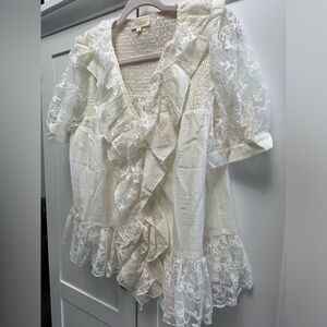 Elegant Lace Ruffle Top - Cream